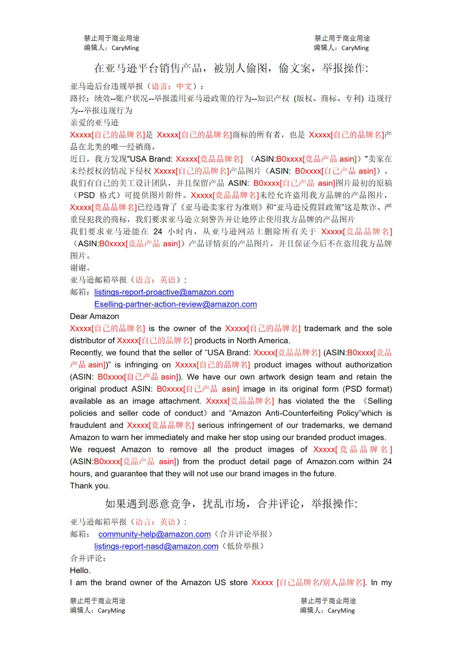 2025亚马逊举报抄袭产品模板-2页