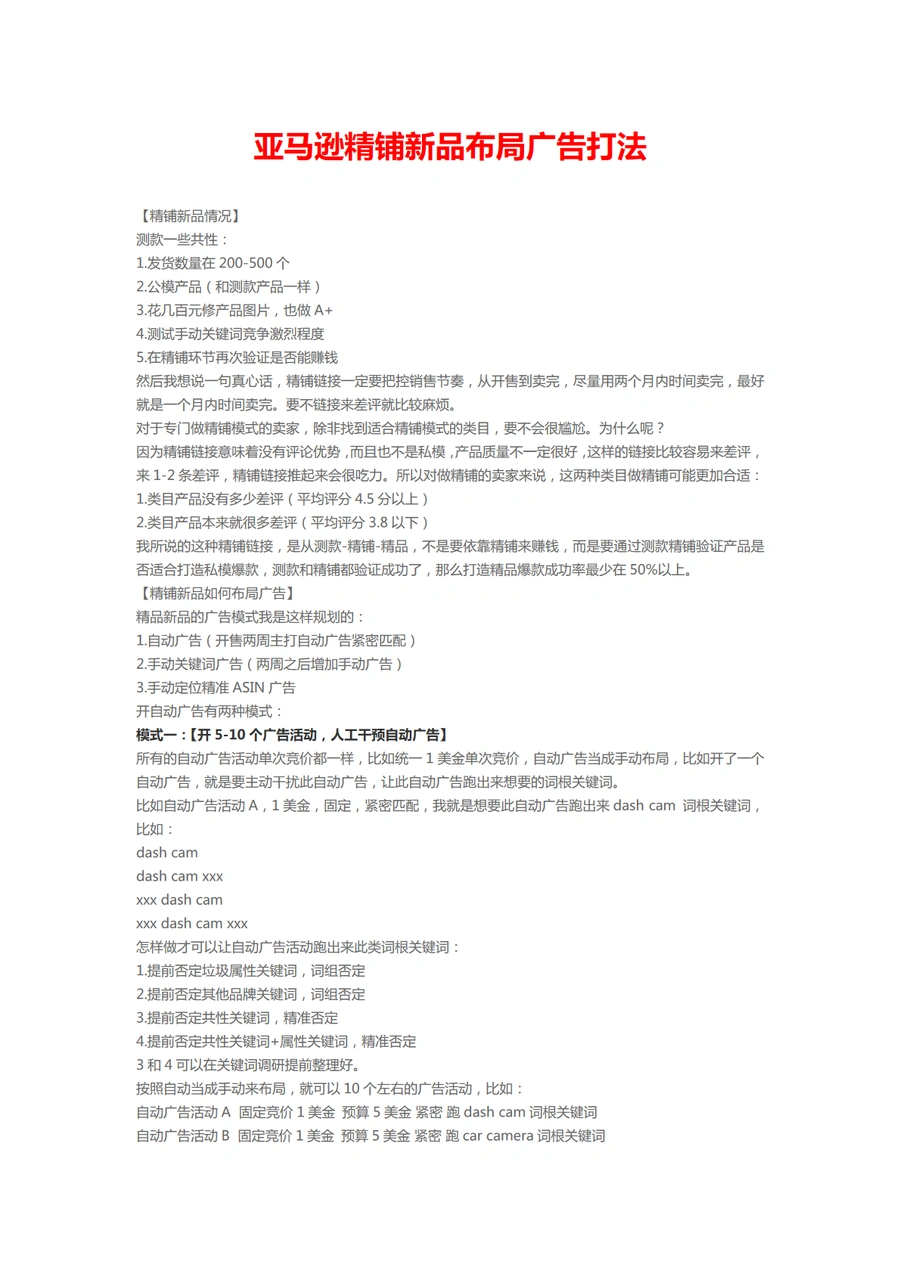 2024亚马逊精铺新品布局广告打法指南-3页
