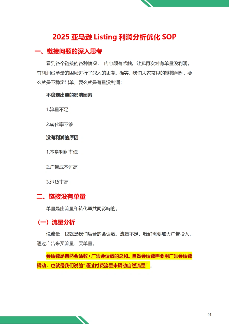 2025亚马逊Listing利润分析优化SOP-12页