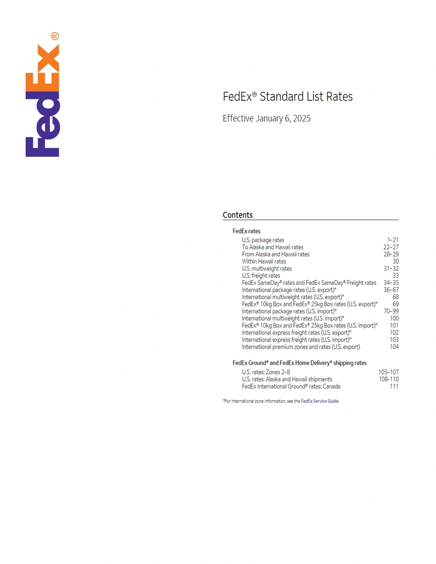 FedEx 2025费率表-112页