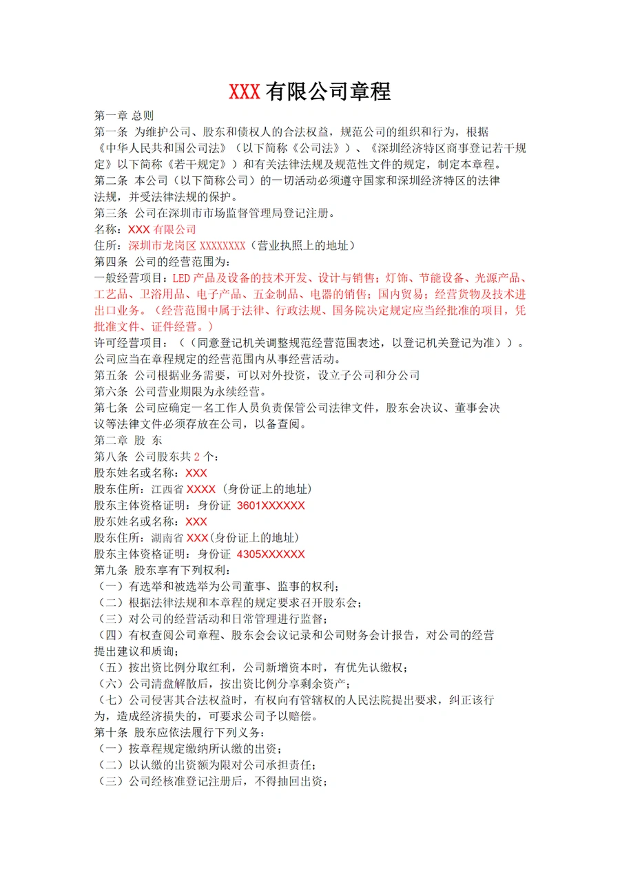 跨境电商公司章程模板-7页