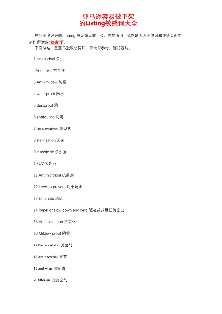 亚马逊Listing敏感词避坑指南-6页