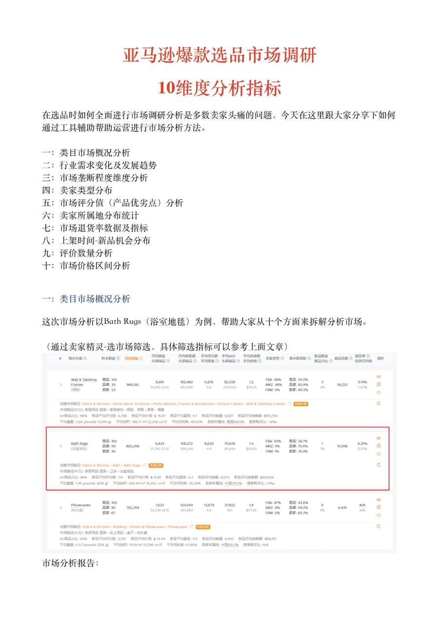 亚马逊爆款选品市场调研10维度分析指标-11页