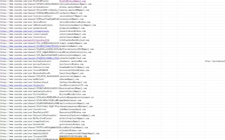 1000+个Youtube红人清单-1914行-3个子表