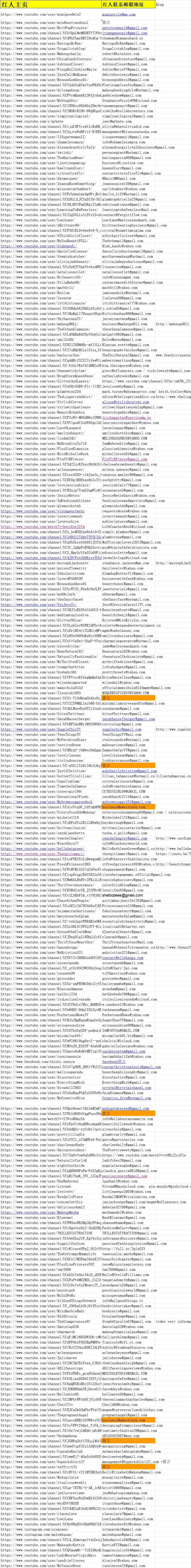 1900个Youtube红人博主联系方式大全-1914行-3个子表