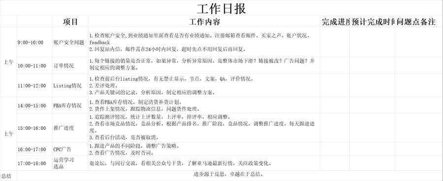 2022年精品卖家工作日报模板-10行-1个子表