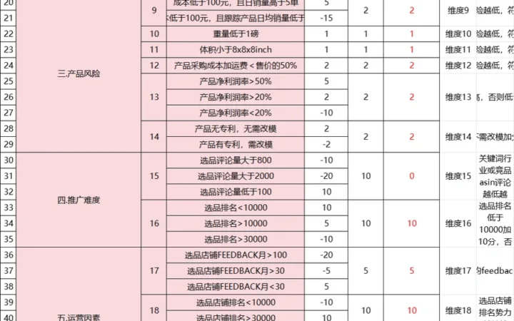 跨境电商选品七段式风险评估表-63行-1个子表
