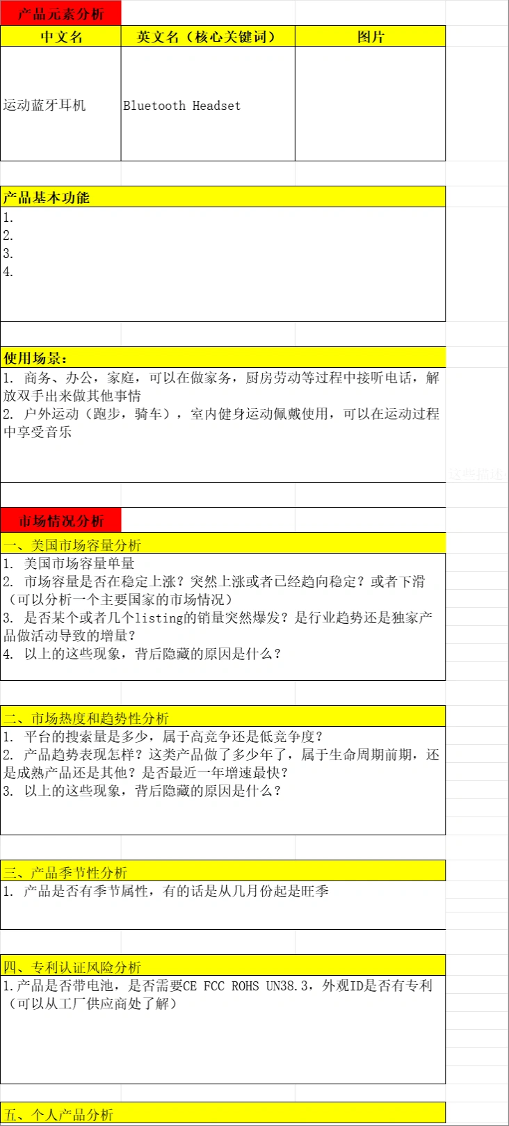 亚马逊产品上架前分析报告模板-104行-5个子表