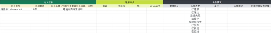 TikTok小店达人管理与商品定价物流一体化模板-83行-3个子表