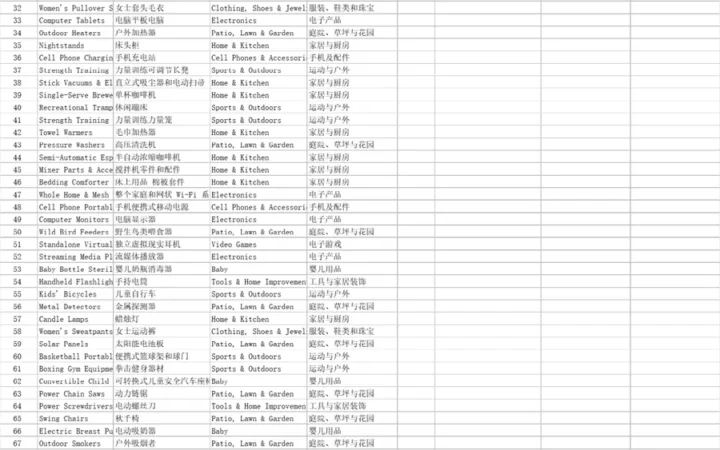 2024年11月美国市场TOP1000跨境电商子类目选品指南-1003行-2个子表