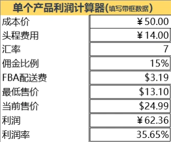 亚马逊产品及店铺利润计算器自动化模板-24行-2个子表