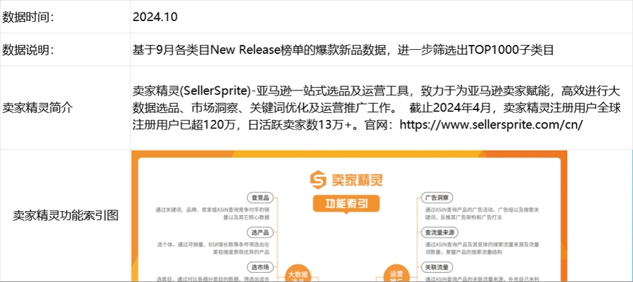 亚马逊美国站2024年9月TOP1000子类目选品指南-1005行-2个子表