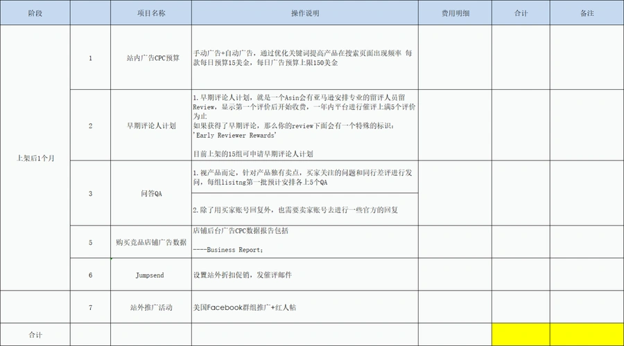 跨境电商新品推广与预算规划表-13行-2个子表