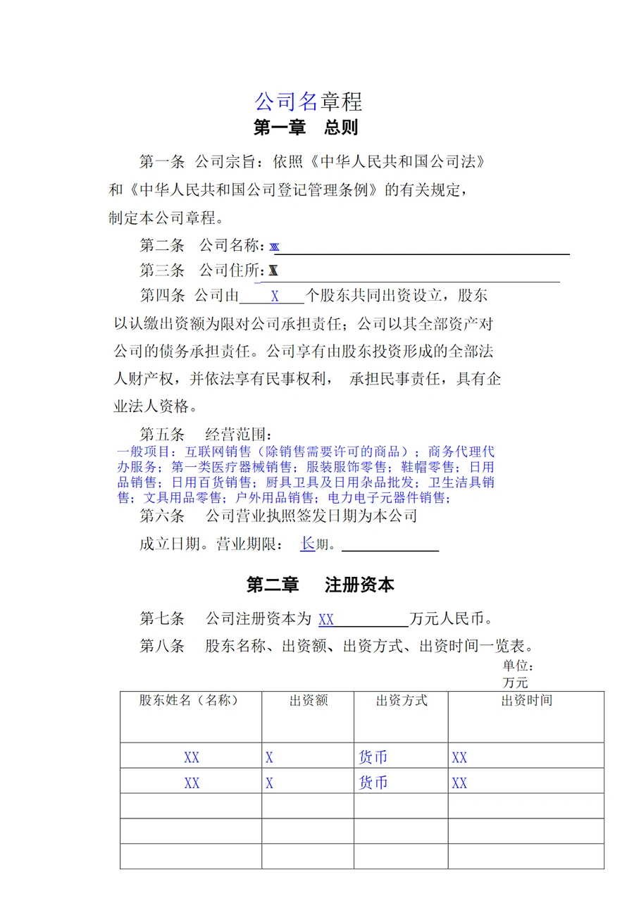 跨境电商公司章程模板及股东分红协议-11页