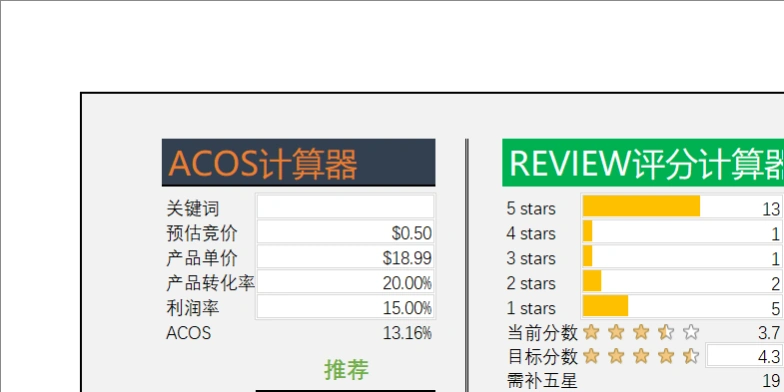 跨境电商利润与ACOS星级计算工具表-文章简介图