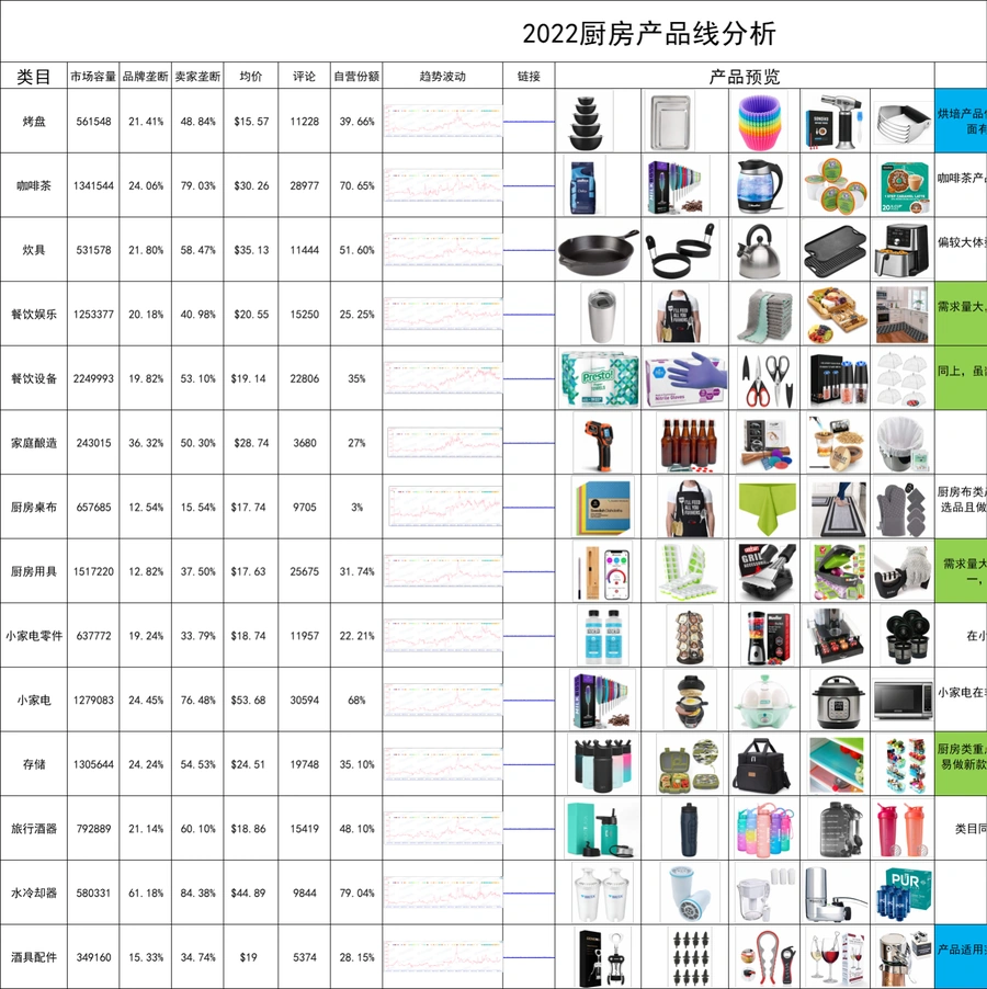 亚马逊厨房类目选品与运营策略分析-161行-9个子表