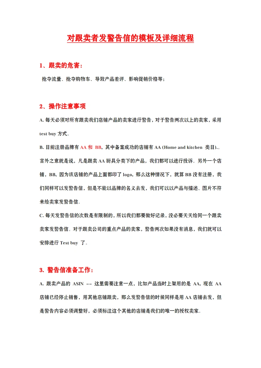 亚马逊跟卖警告信模板及操作流程指南-9页