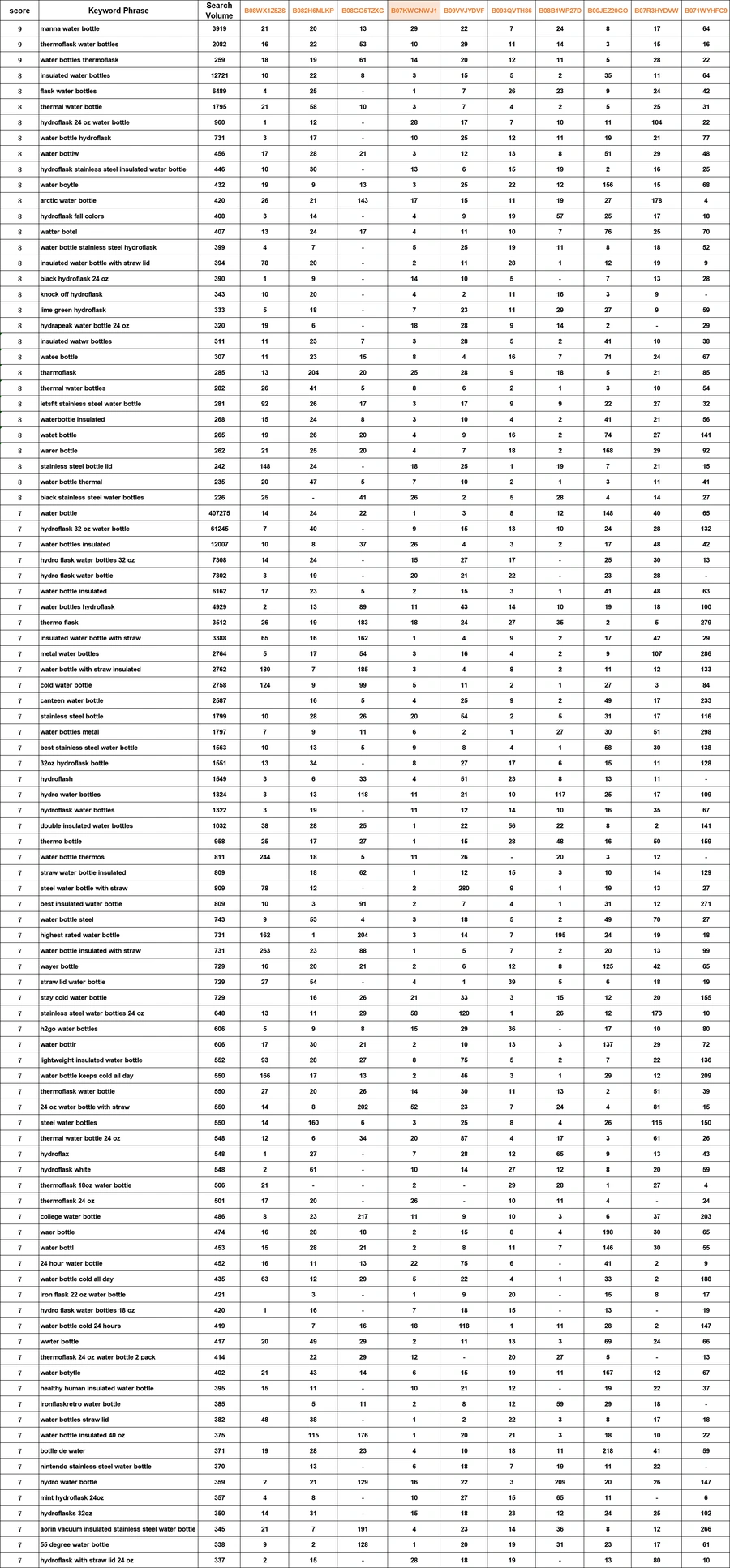 跨境电商卖家必备：Water Bottles 关键词筛选与分析-33637行-6个子表