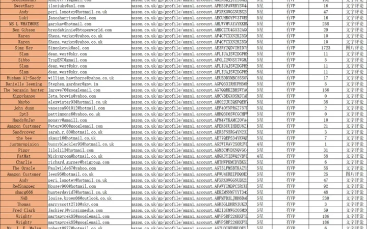 英国亚马逊150位真实测评人邮箱及简介-137行-1个子表