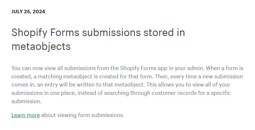 服务动态｜Shopify Forms功能升级 集中查看表单提交数据 7月25日上线