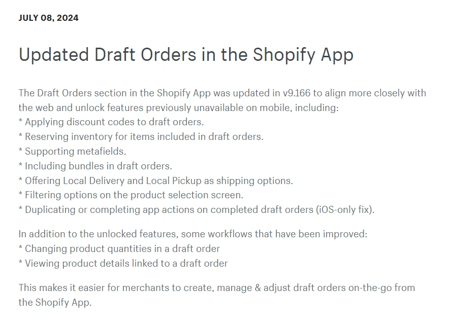 服务动态｜Shopify App草稿订单功能更新 新增7项移动端功能
