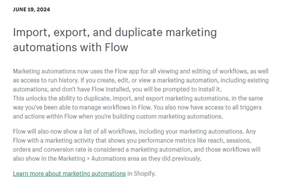 服务动态｜Shopify Flow自动化营销功能升级 支持导入导出复制工作流