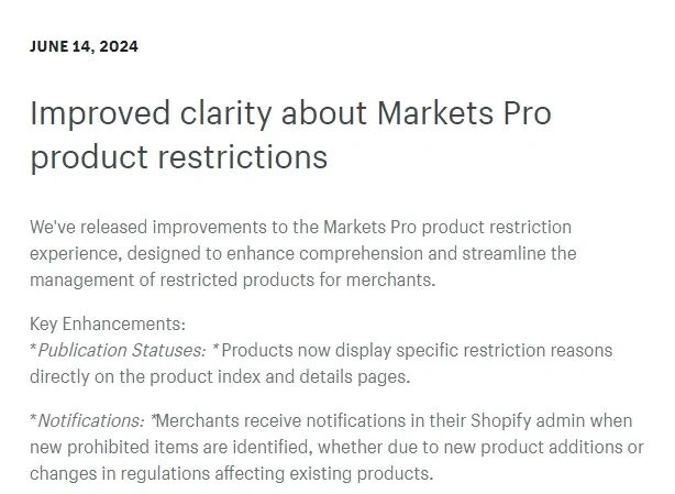 服务动态｜Shopify Markets Pro受限产品管理升级 新增多语言限制提示和实时通知
