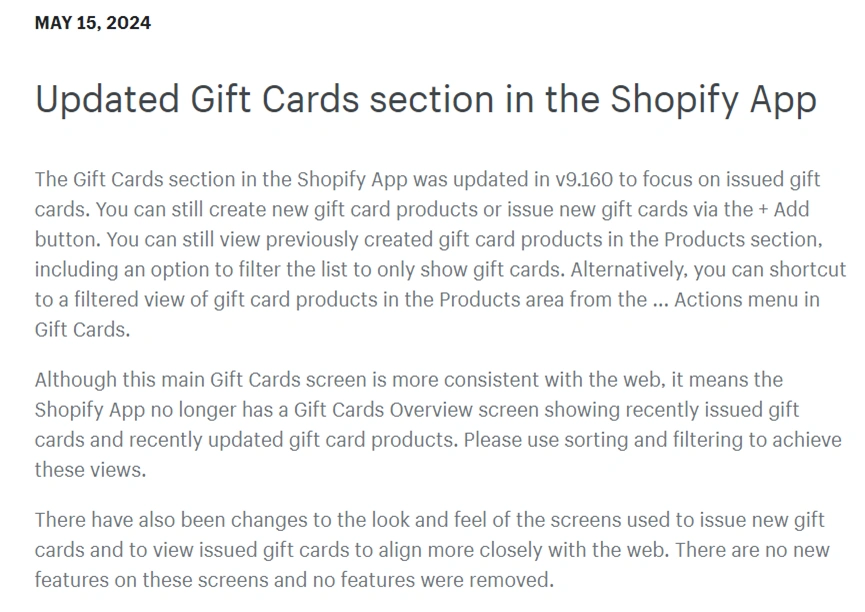 服务动态｜Shopify应用礼品卡界面更新 统一移动与网页操作体验