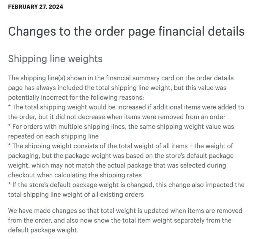 服务动态｜Shopify优化订单财务页面展示 修正运输重量和含税定价显示问题
