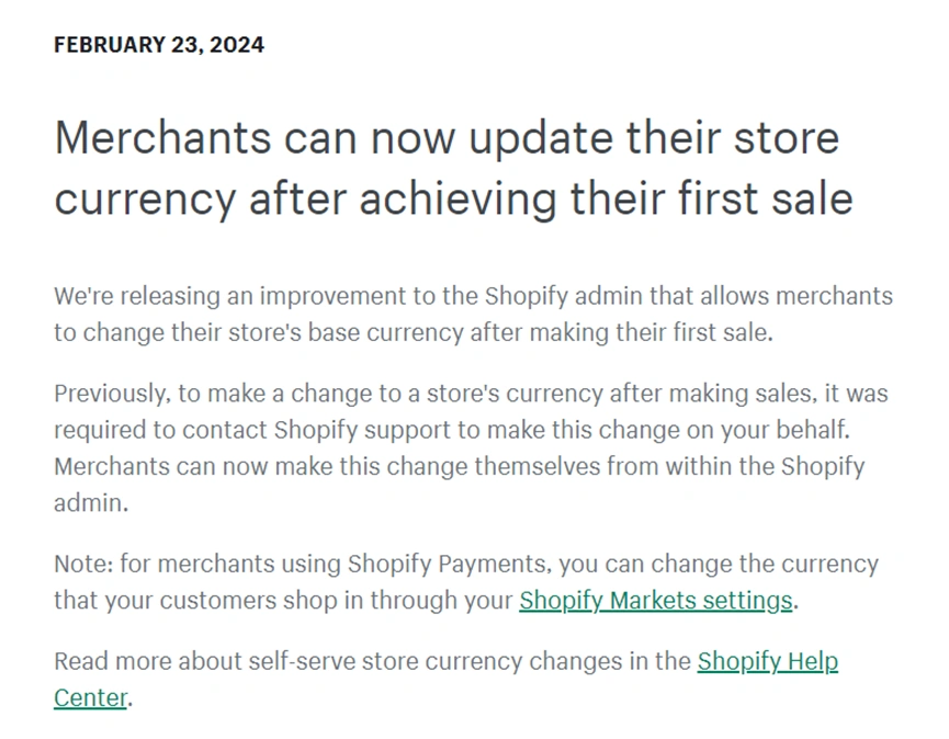服务动态｜Shopify商家可自行更改商店货币 灵活适应销售市场 5月10日更新