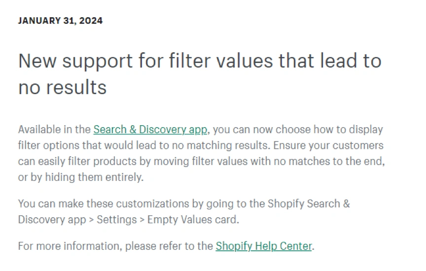 服务动态｜Shopify搜索功能升级：空筛选条件值可隐藏或移动到底部 提升客户体验