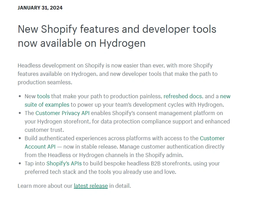 服务动态｜Shopify Hydrogen更新客户隐私API和账户API 加速无头商务开发