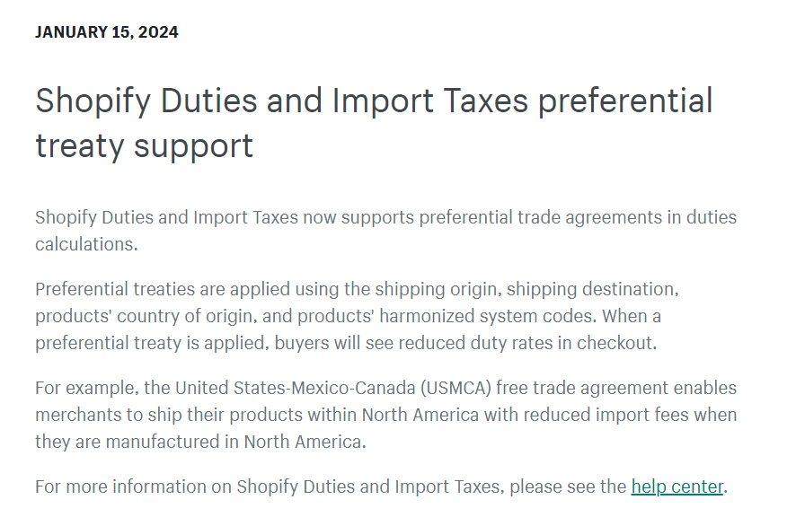 服务动态｜Shopify关税计算支持特惠贸易协定 降低关税成本提高竞争力