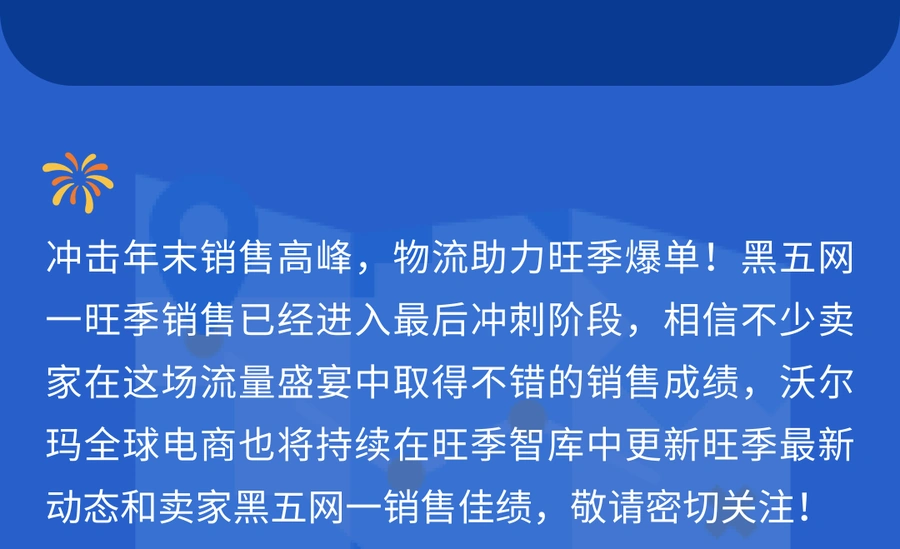 服务动态｜沃尔玛黑五网一四大物流服务全面上线 WFS费用低行业【15%】 GMV提升【50%】