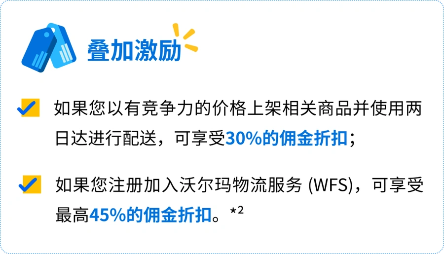 福利信息｜沃尔玛旺季激励最高【75%】佣金折扣 多渠道配送解决方案上线