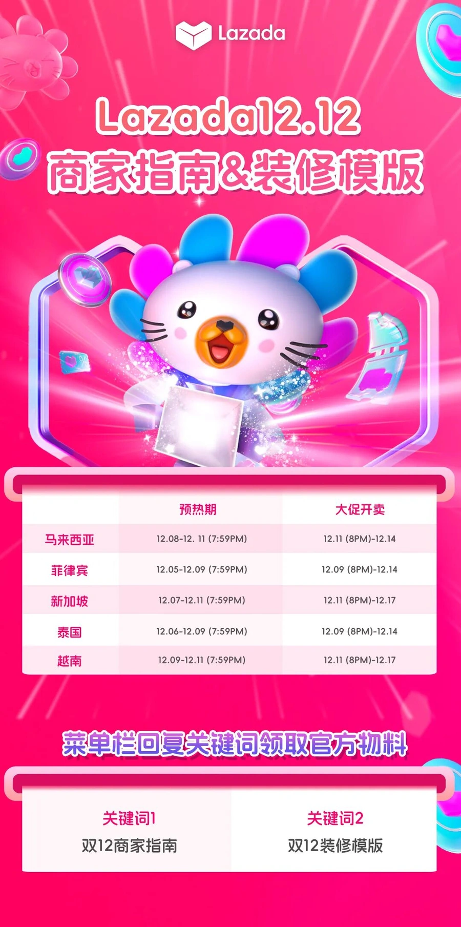 官方活动｜Lazada双12大促指南发布 含多国时间表+直播培训+装修模板