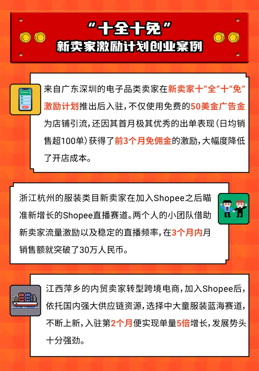 福利信息｜Shopee新卖家十全十免激励计划 前3个月佣金全免+50美金广告金
