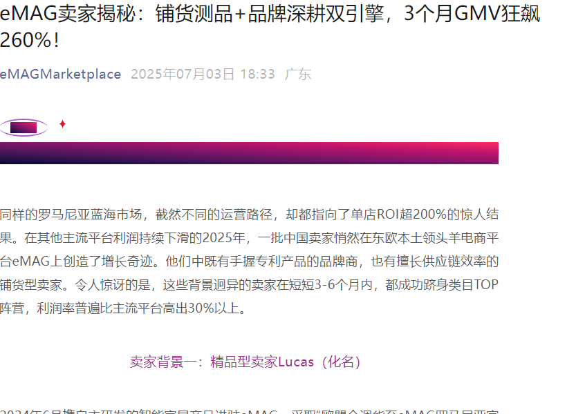 卖家故事｜eMAG罗马尼亚蓝海市场双引擎策略 3个月GMV狂飙【260%】ROI超【200%】