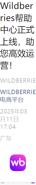 服务动态｜Wildberries帮助中心正式上线 面向中国卖家开放