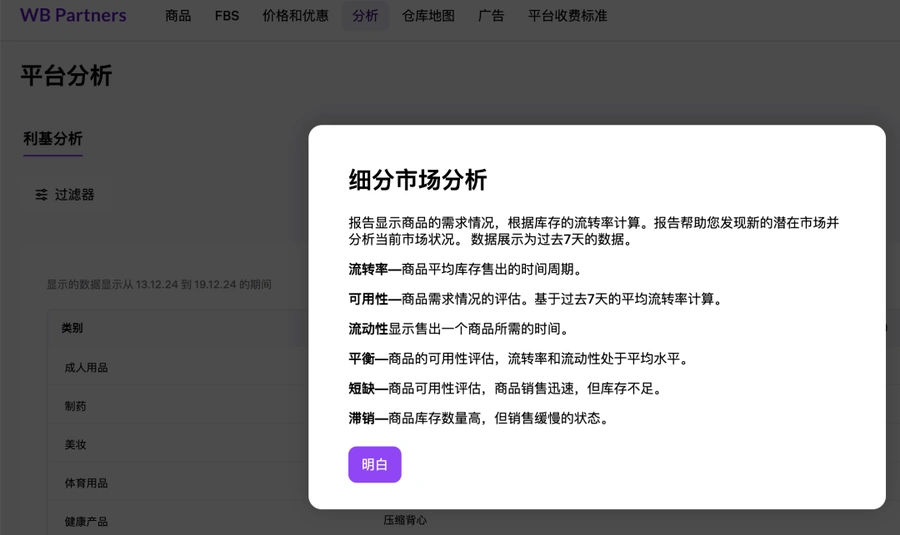 服务动态｜Wildberries新增平台分析报告功能 基于7天库存周转数据