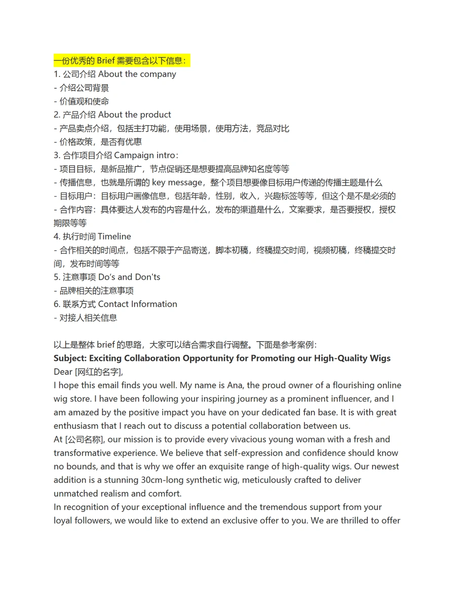 跨境电商网红营销Brief撰写指导手册-2页