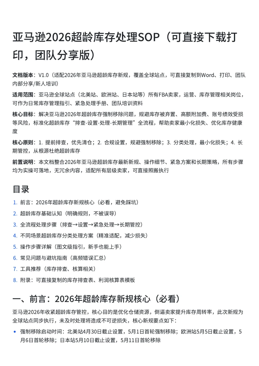 亚马逊2026超龄库存处理SOP-10页-文章简介图