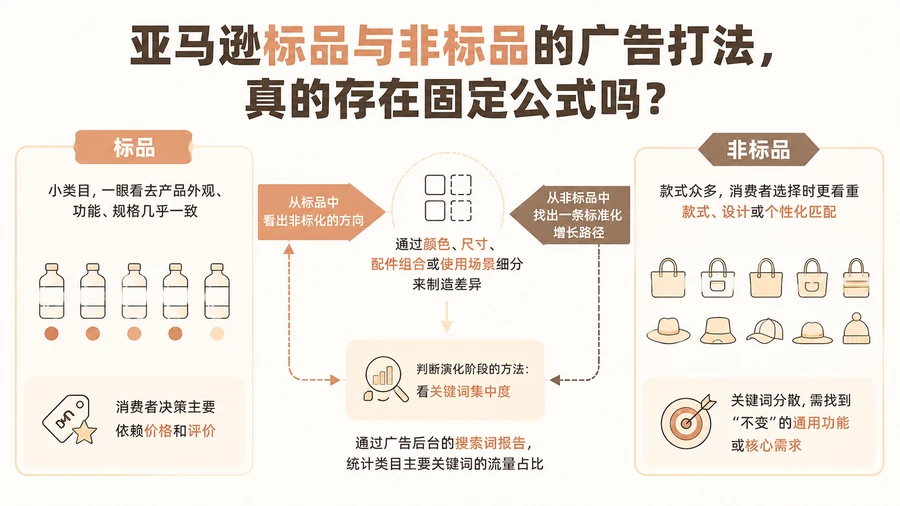 亚马逊标品与非标品的广告打法，真的存在固定公式吗？ 文章主题框架图