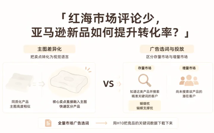 红海市场评论少，亚马逊新品如何提升转化率？ 文章主题框架图