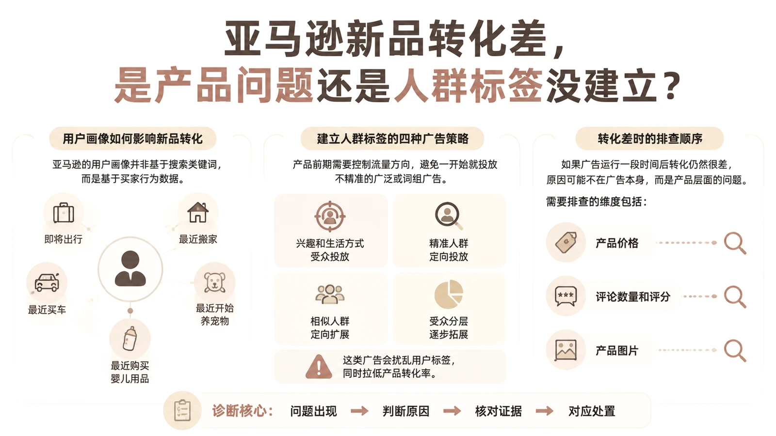 亚马逊新品转化差，是产品问题还是人群标签没建立？ 文章主题框架图