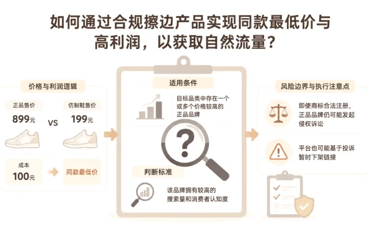 如何通过合规擦边产品实现同款最低价与高利润，以获取自然流量？ 文章主题框架图