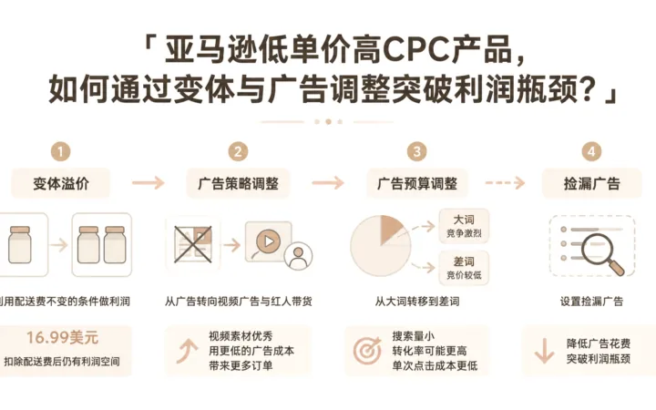 亚马逊低单价高CPC产品，如何通过变体与广告调整突破利润瓶颈？ 文章主题框架图