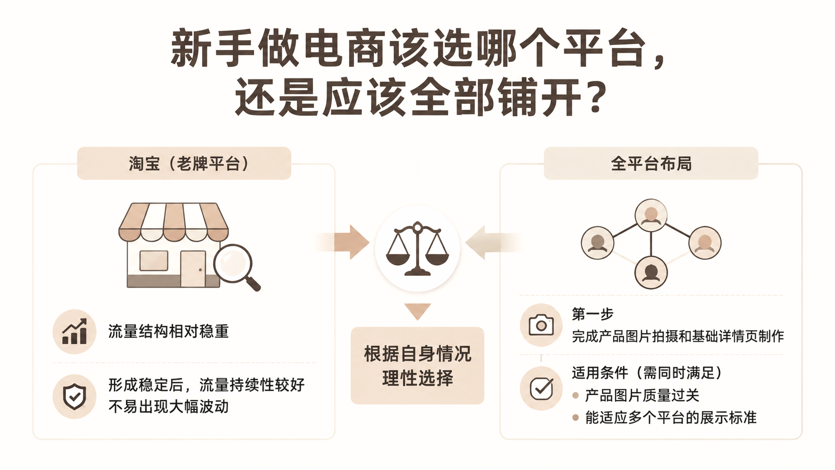 新手做电商该选哪个平台，还是应该全部铺开？ 文章主题框架图
