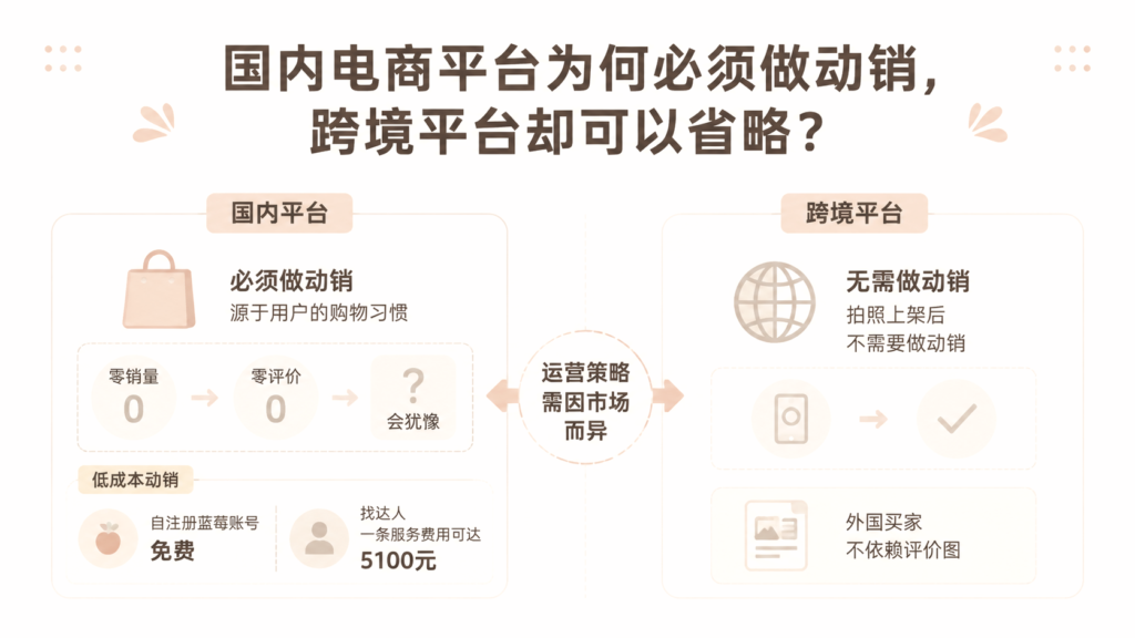 国内电商平台为何必须做动销，跨境平台却可以省略？ 文章主题框架图
