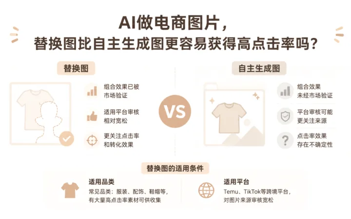 AI做电商图片，替换图比自主生成图更容易获得高点击率吗？ 文章主题框架图